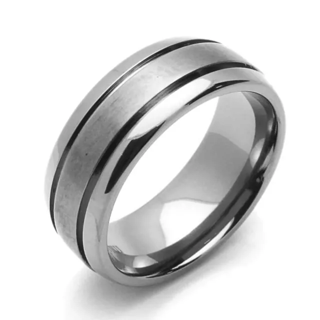 Men Women 8MM Comfort Fit Titanium Wedding Band Beveled Edges Grooved Ring
