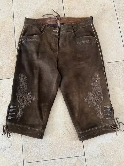 Damen- Trachten- LEDERHOSE / Kniebundhose in braun aus Glattleder Gr. 38