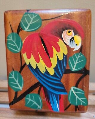 Wood Parrot Trinket Jewelry Box, Decorative Box, Handpainted,  Bird Collectible