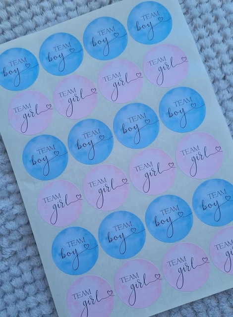 45mm Team Boy Team Girl Stickers - Gender Reveal Stickers - Baby Shower Stickers