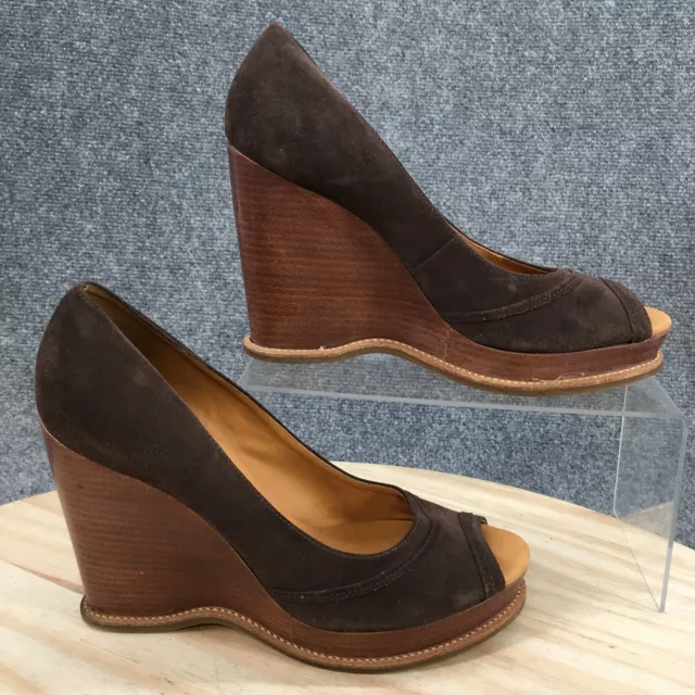 Michael Kors Heels Womens 8 M Pumps Wedge Slip On Brown Suede Peep Toe Casual