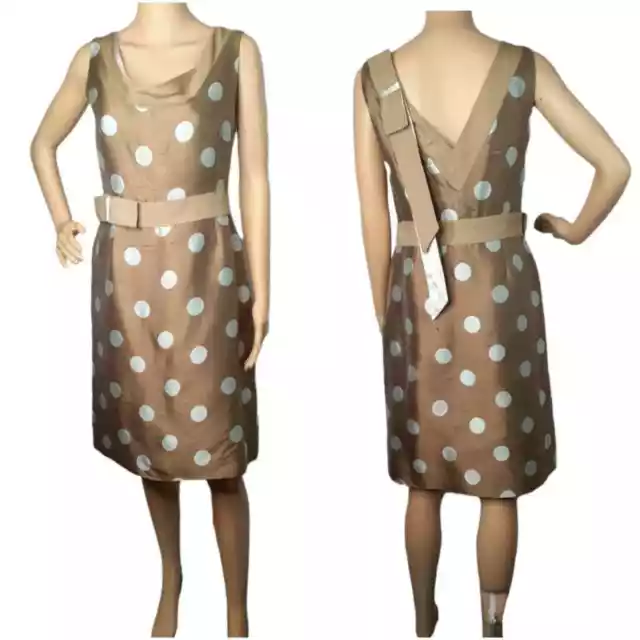 LELA ROSE 100% Silk Dress Size 6 Pristine Mint Green Polka Dots Brown V-Back