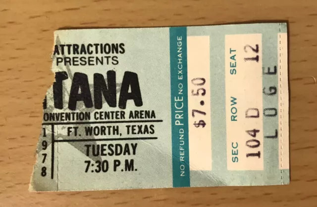 1978 Carlos Santana Fort Worth 3/21 Concert Ticket Stub Black Magic Woman 12