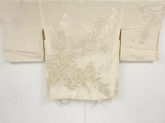 82078# Japanese Kimono / Antique Haori / Woven Floral Plants