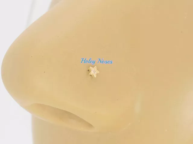 18ct Yellow Gold 1mm crystal Star Nose Stud Ring Pin Bone body jewellery