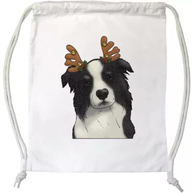 'Christmas Border Collie' bolsa/saco de gimnasio con cordón (DB00037630)