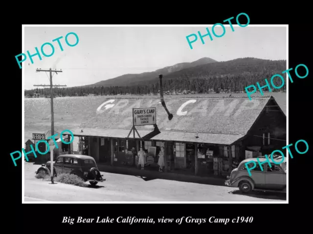 OLD LARGE HISTORIC PHOTO OF BIG BEAR LAKE CALIFORNIAVIEW OF GRAYS CAMP c1940