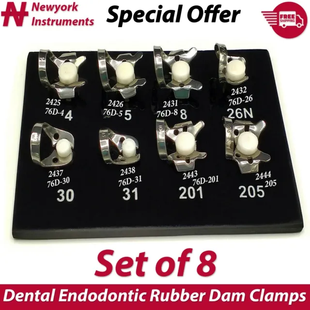 Set Of 8 Dental Rubber Dam Clamps Restorative Endodontic Surgical Instruments