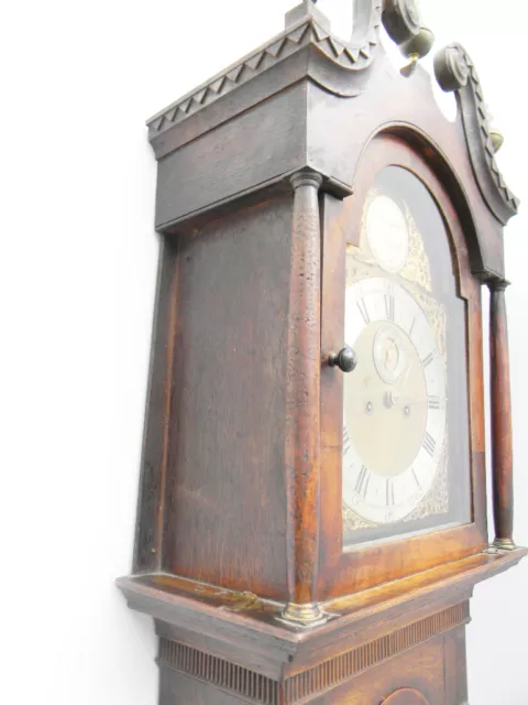 antique grandfather clock oak and mahogany case brass faced arched dial 8 day 2