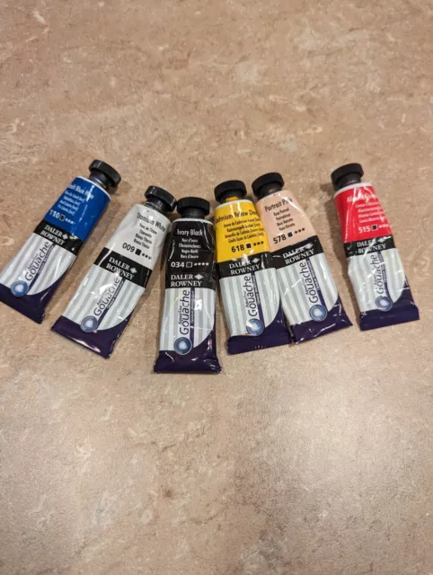 Daler Rowney Designers Gouache Set  15 ml Tubes USED Set Of 6 Artist Paint