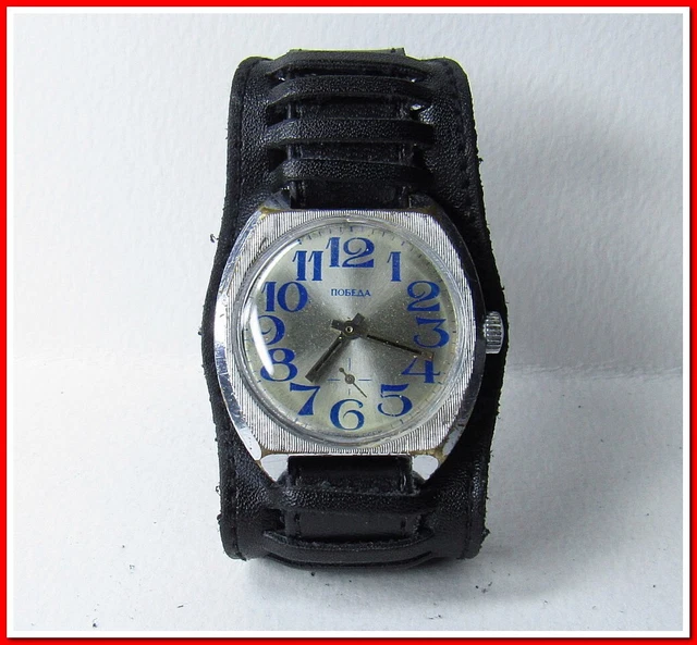 Montre Mécanique Homme VICTOIRE (ZIM) URSS 1980 - Bracelet Neuf Bund Noir - Fonctionnement Parfait