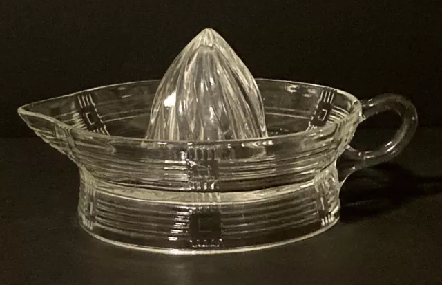 Vintage Depression Glass Fruit Juicer Citrus Reamer Basket Weave Pattern Retro