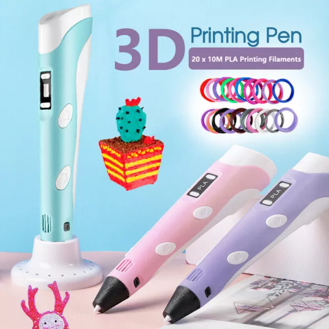 LCD Screen 3 Free Filaments Doodle Drawing Kid Gift 3D Printing Pen Set Printer