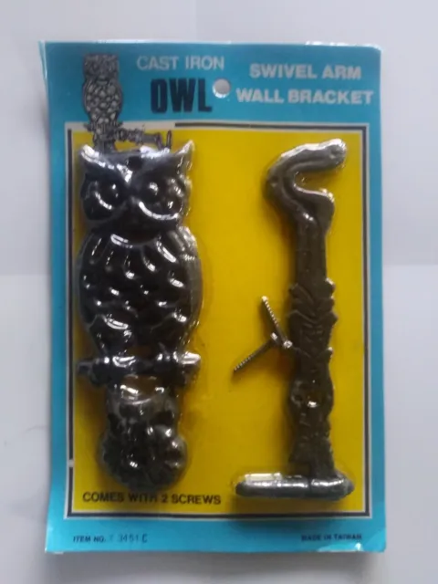 New Vintage Cast Iron OWL Wall Mount Swivel Arm Plant Hanger Bracket Hook 5"Tall