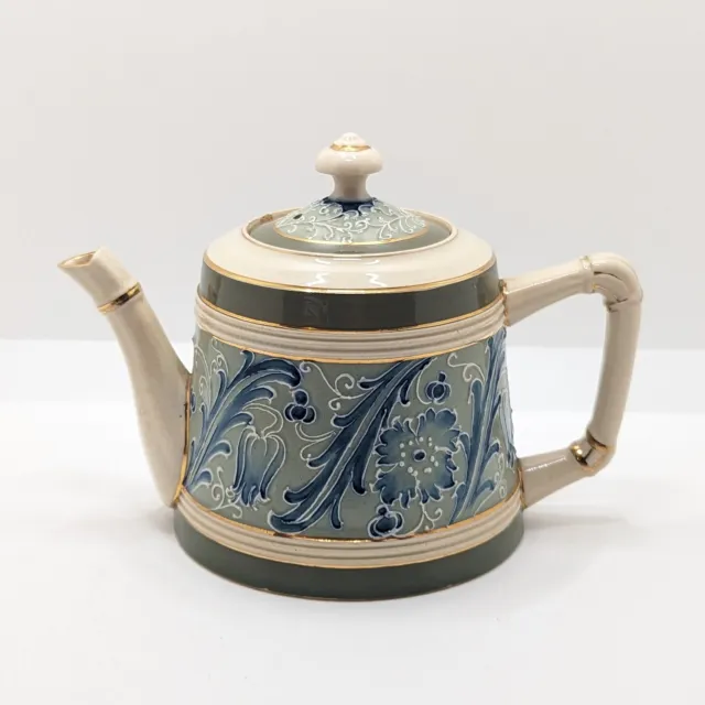 James Macintyre & Co Gesso Faience Teapot, Tube-Lined Ceramic, Antique Victorian