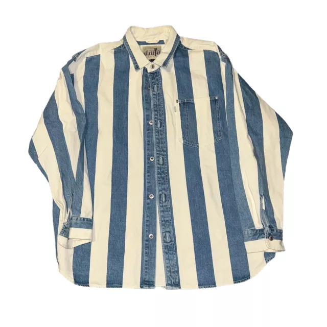 Silver tab Levis Denim Shirt Oversized Striped Barstow Western Long Sleeve XL