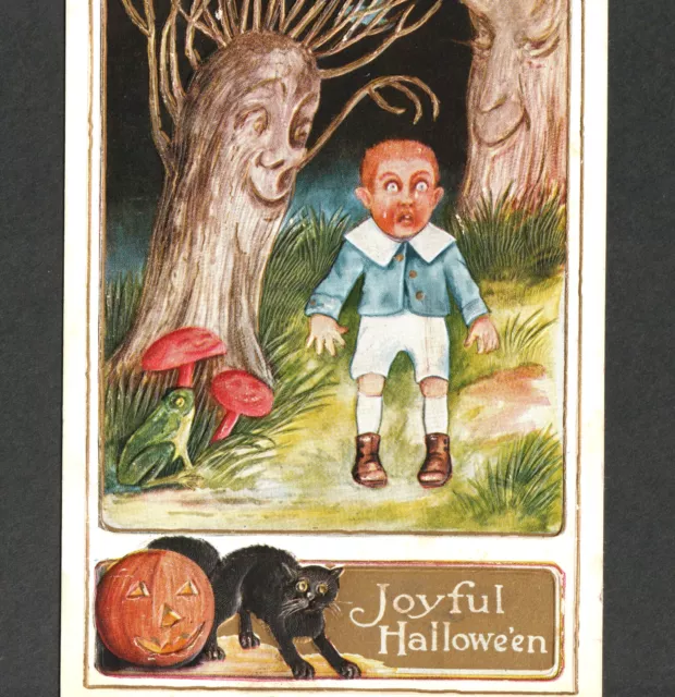 Haunted Mushrooms Joyful Halloween Ghost Tree Frog Whitney WH43-2 Cat PostCard