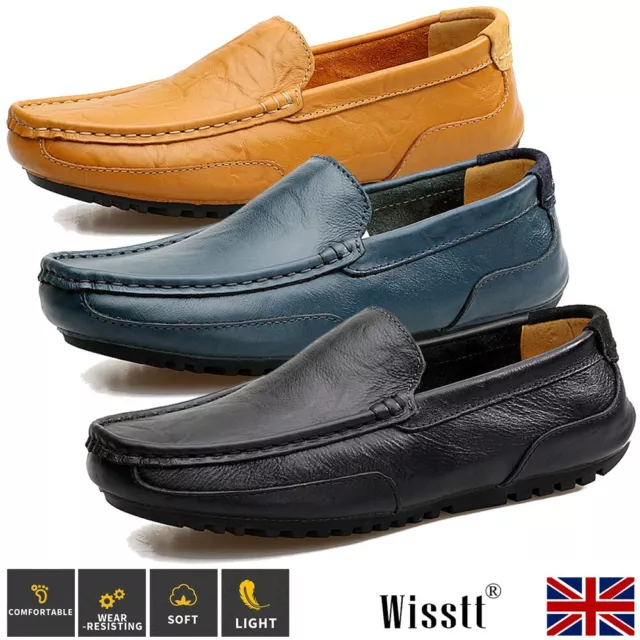 Mens Casual Memory Foam Slip On Walking Loafer Leather Driving Boat Formal Shoes