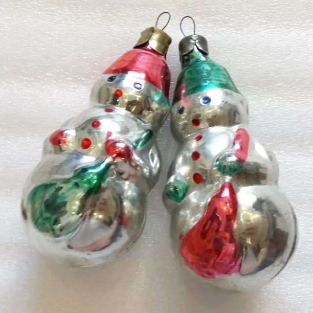 2 Vintage Russian USSR Glass Christmas Ornament Xmas Tree Decoration Snowmans