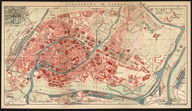 Stadtplan anno 1904 - Straßburg Neustadt Esplanade Grande Île Krutenau Orangerie