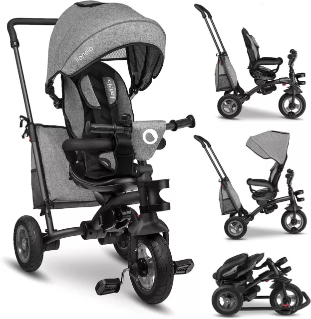 Poussette Tricycle 1,5 à 5 ans Grise 25 kg Max Porte-gobelet Siège Pivotant 180°