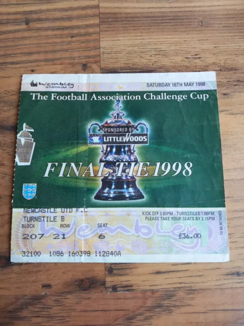 1998 FA Cup Final Ticket – Arsenal vs Newcastle United - Double Season