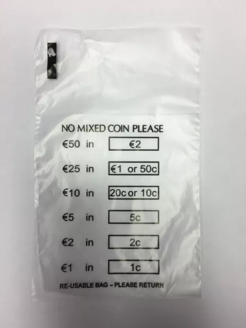 150 Coin Bags - Euro & Cents Plastic Money Bank Bags / Banking Cash Handling Bag