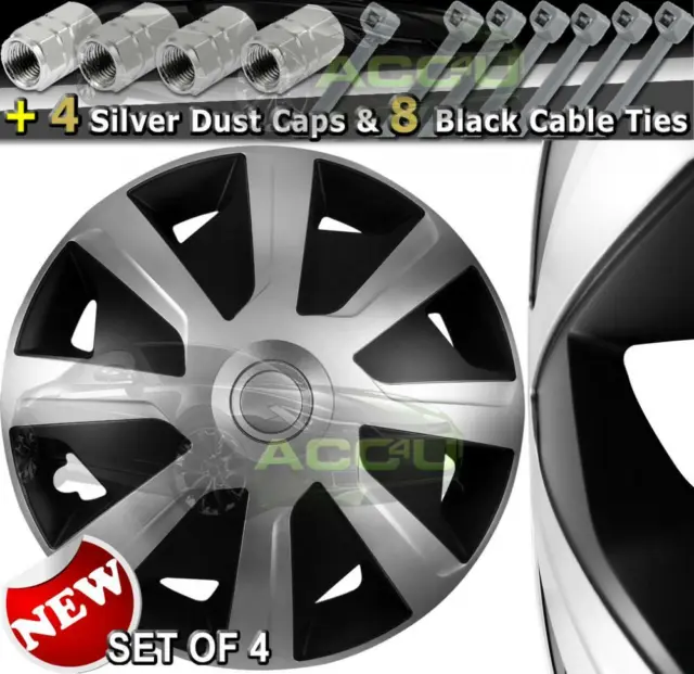 16" Silver Black Van Motorhome Deep Dish Wheel Trims Hub Caps Covers Set Sim157+