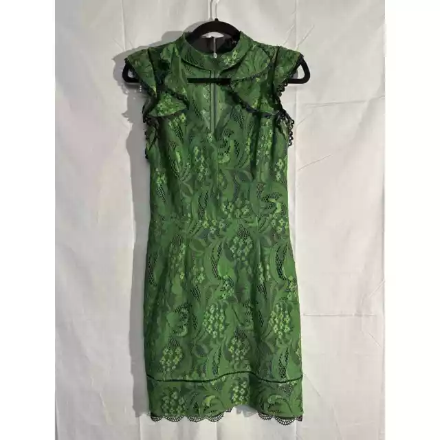 Adelyn Rae Dress Womens Small Green Lace Ruffle Sheath Cutout Elegant Mini