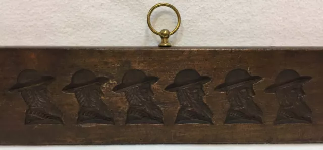 Wooden Butter Mold Wall Hanging Decor Profile of Old Man w/ Hat & Beard Vintage