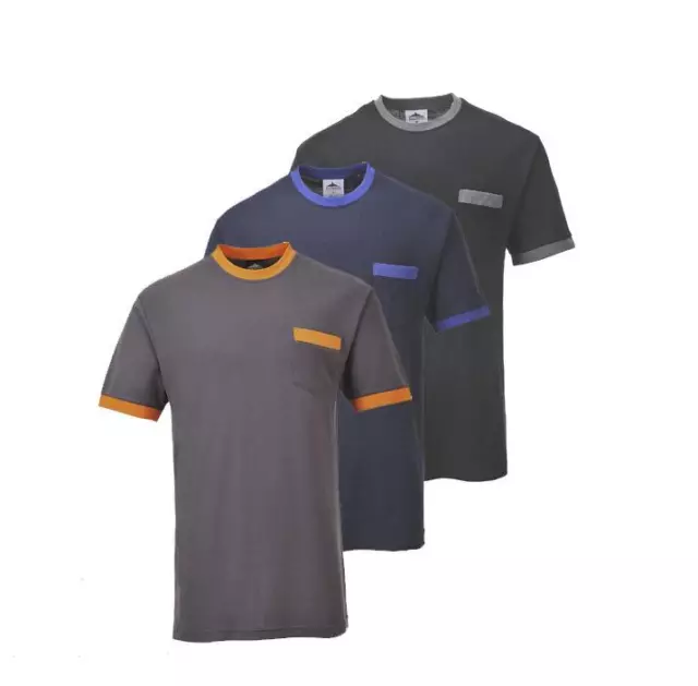 Portwest TX22 Texo Contraste T-Shirt Travail Qualité - Marine, Gris, Noir