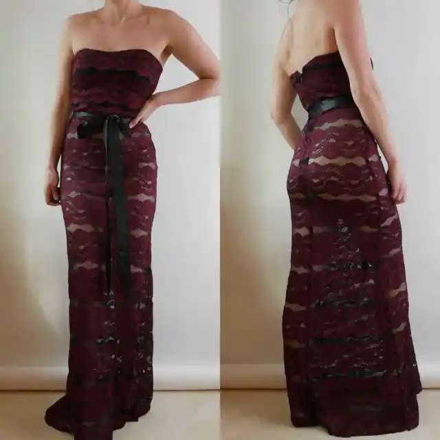 evening dress gown black strapless |y2k vintage burgundy lace corset dress Small