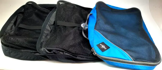 Lot of 3 EAGLE CREEK PACK-IT TRAVEL CUBES Zip Clip Bag 2 Black 1 BLUE