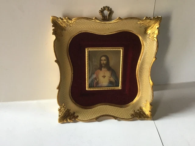 Quadretto con riproduzione Sacro cuore di Gesù, anni 50