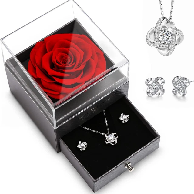 Rosa Eterna Con Collana Di Cuore - Regalo Romantico Per Lei, San