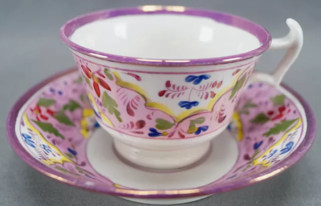 Set of 6 Pink Luster Soft Paste Porcelain Floral Tea Cups & Saucers C. 1830 - 40