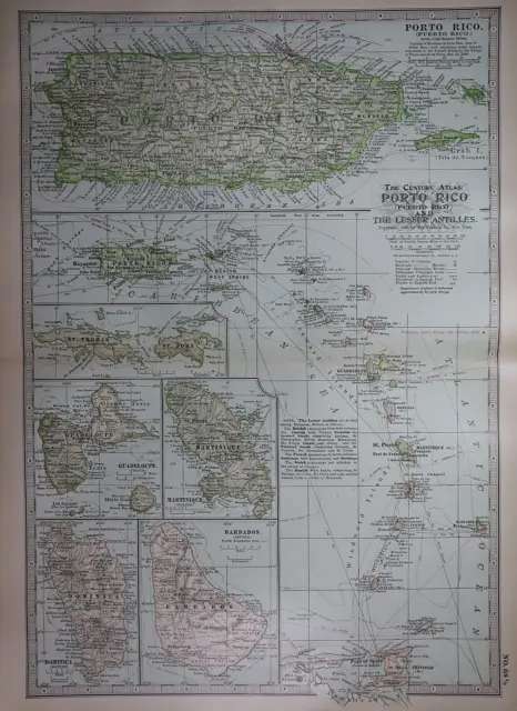 Old 1902 Century Atlas Map ~ PORTO RICO & THE LESSER ANTILLES  ~(12x16) -#1138