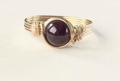 14k Gold Garnet Ring,Wire Wrapped Rings Gemstone Wedding Band 14ct 585 ring