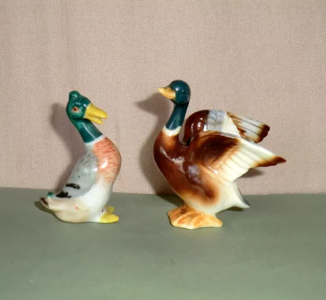Vintage Flock Of Mallard Duck Miniature Bone China Ornaments x 4 3