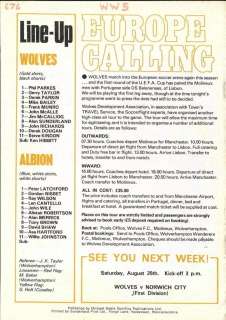 Wolverhampton Wanderers v West Bromwich Albion Friendly Programme 1973