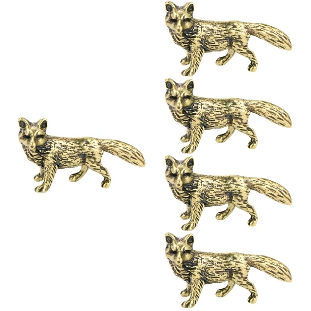 5x Desktop Brass Brass Fox-shape Figurine Animal Tea Pet Brass Animal Statue
