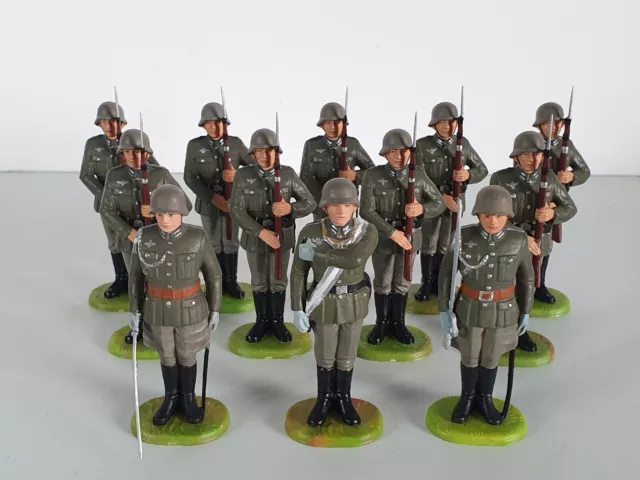 12 Elastolin Lineol Offiziere Soldaten Fahne Stillgestanden Wehrmacht 1939 Blech