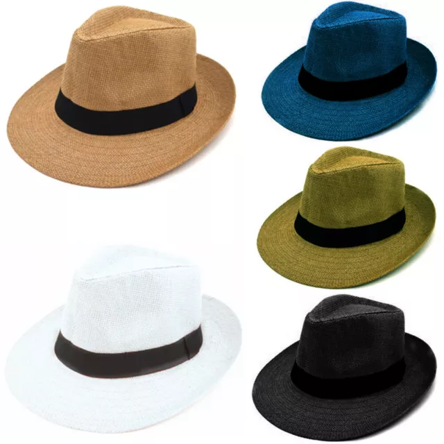 Summer Big Flat Brim Panama Hat Fedora Beach Sun Straw Light Paper Cap Lot