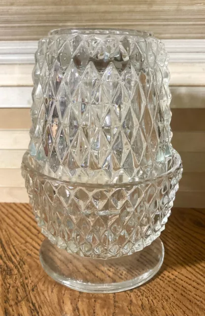 Vintage Indiana Glass Clear Diamond Point Footed Fairy Lamp Candle Light