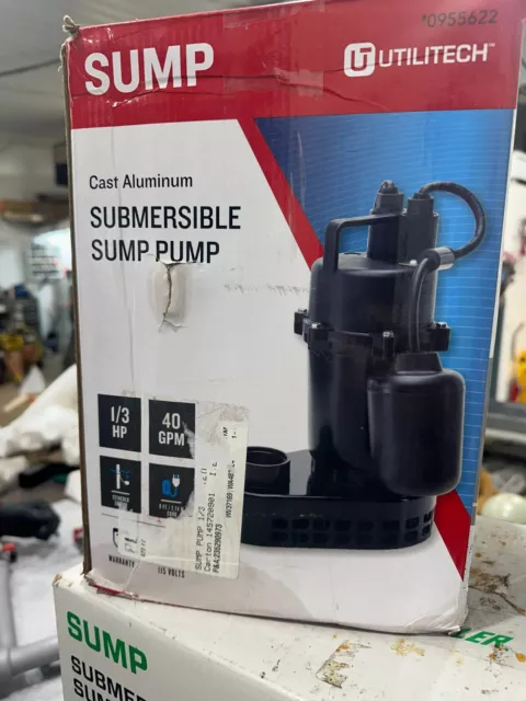 Utilitech Cast Aluminum Submersible Sump Pump 1/3 HP 40 GPM 0955622 9ft Cord