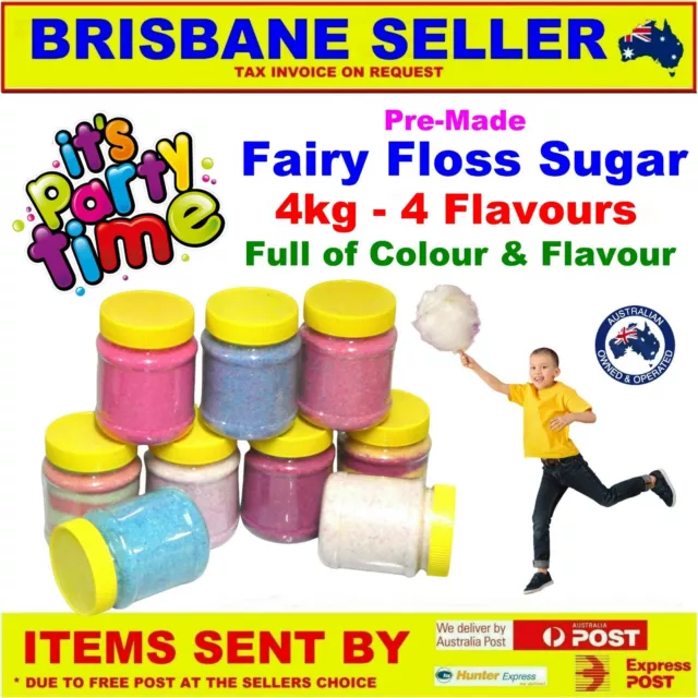 Fairy Floss Sugar, Pre Made 4 x 1kg Sealed bags, 31 Flavours Concentrated NEW