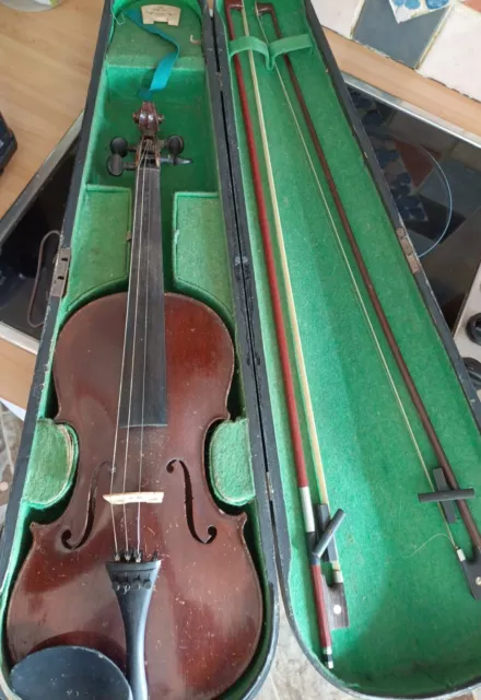 Old Full Size Violin With Wooden Case And 2 Bows John G Murdoch