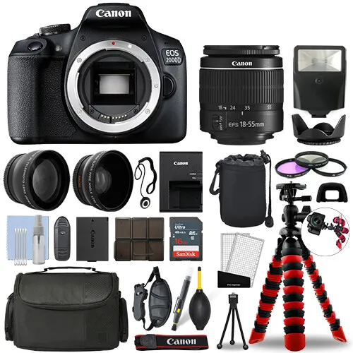 Canon EOS 2000D / T7 DSLR Camera w/ 18-55mm + 16GB 3 Lens Ultimate Accessory Kit