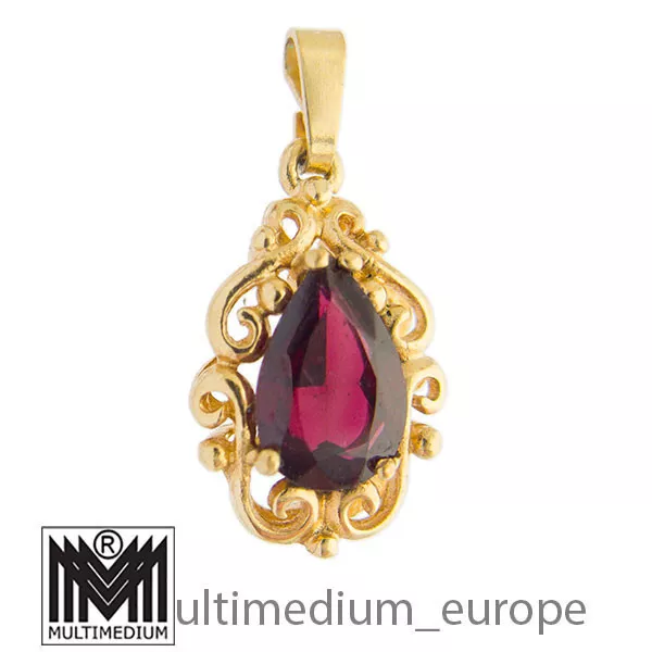 Floraler Double Granat Anhänger vergoldet gilt garnet pendant