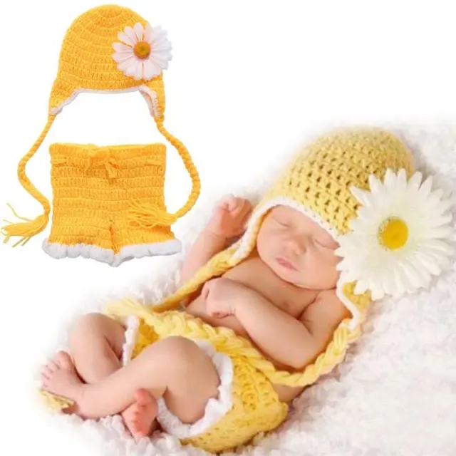 Newborn Baby Girls Boys Crochet Knit Hat Shorts Costume Photography Prop Outfits